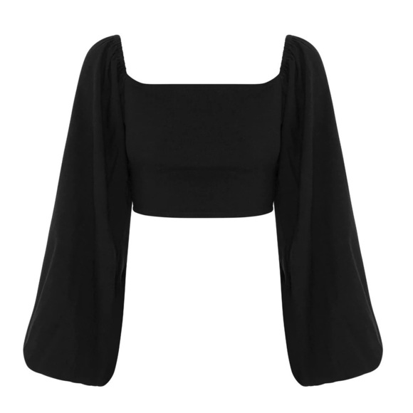 ALL THAT REMAINS valentine top black linen size 10 Med balloon sleeve tie front - Picture 13 of 15